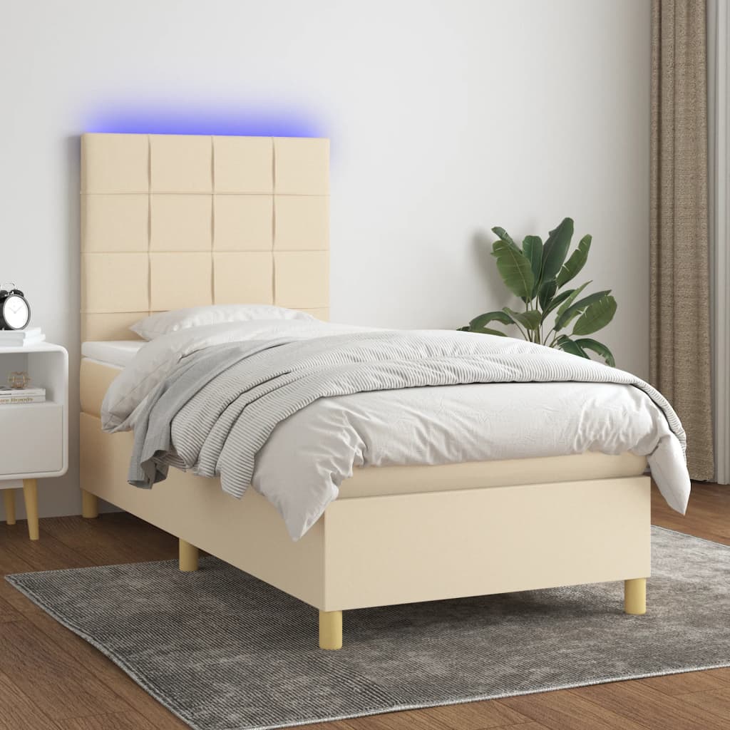 Κρεβάτι Boxspring με Στρώμα & LED Κρεμ 80x200 εκ. Υφασμάτινο