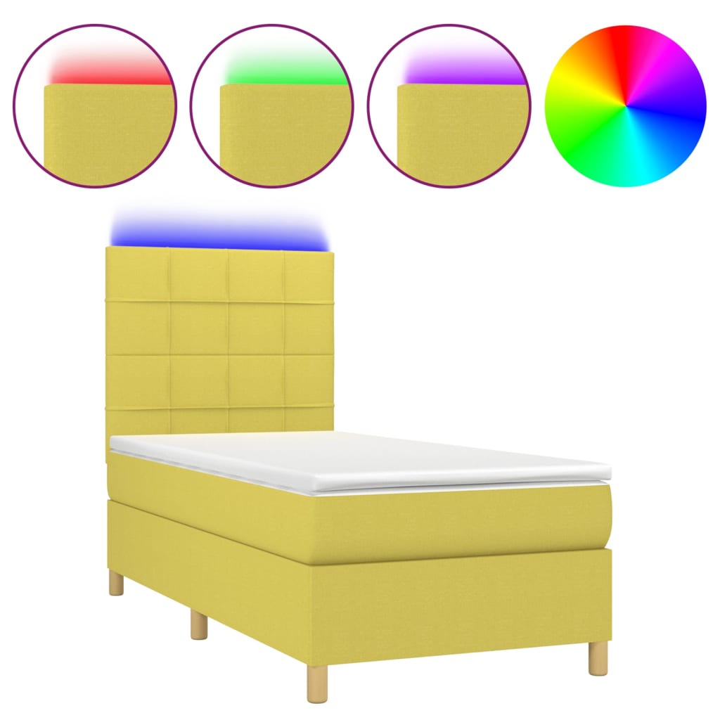 Κρεβάτι Boxspring με Στρώμα & LED Πράσινο 80x200 εκ. Υφασμάτινο