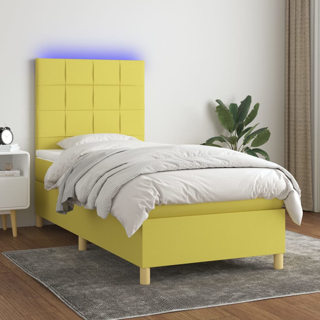Κρεβάτι Boxspring με Στρώμα & LED Πράσινο 80x200 εκ. Υφασμάτινο