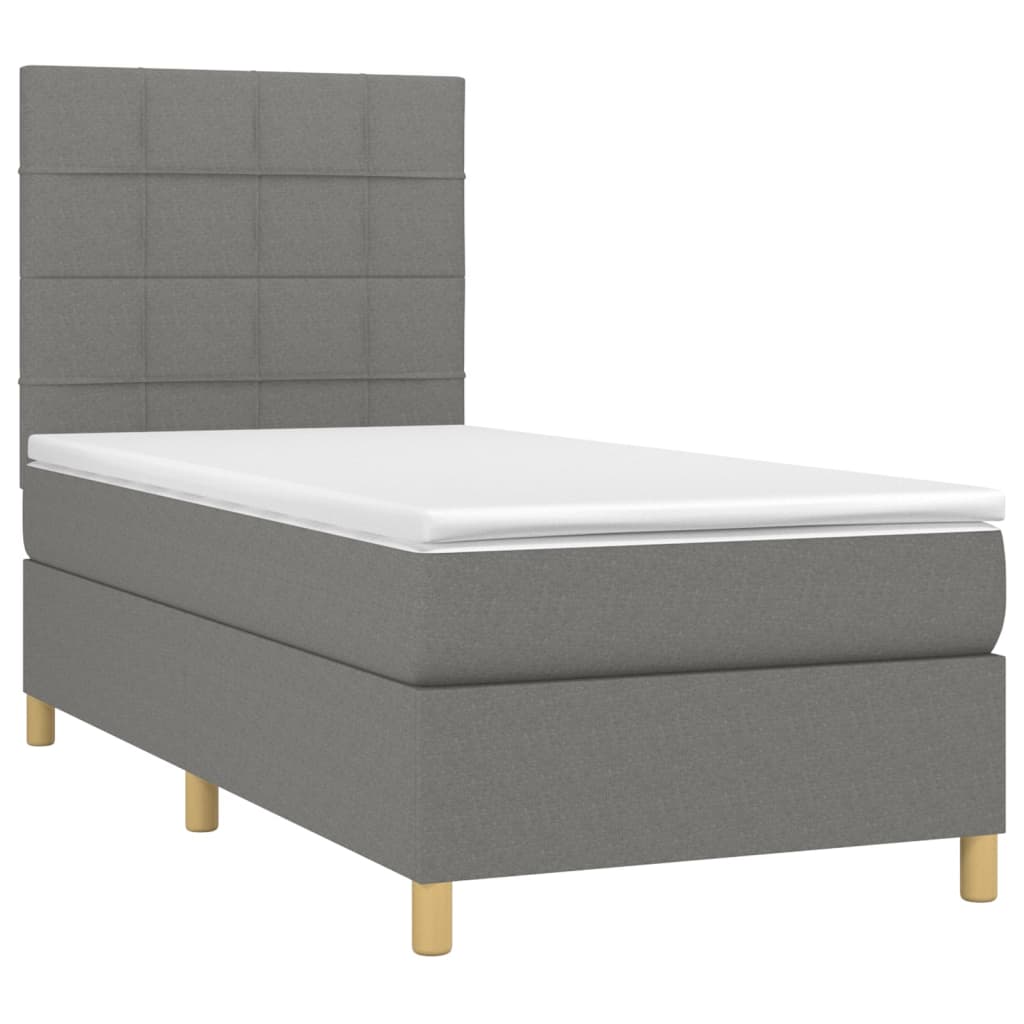 Κρεβάτι Boxspring με Στρώμα & LED Σκ.Γκρι 90x200 εκ. Υφασμάτινο