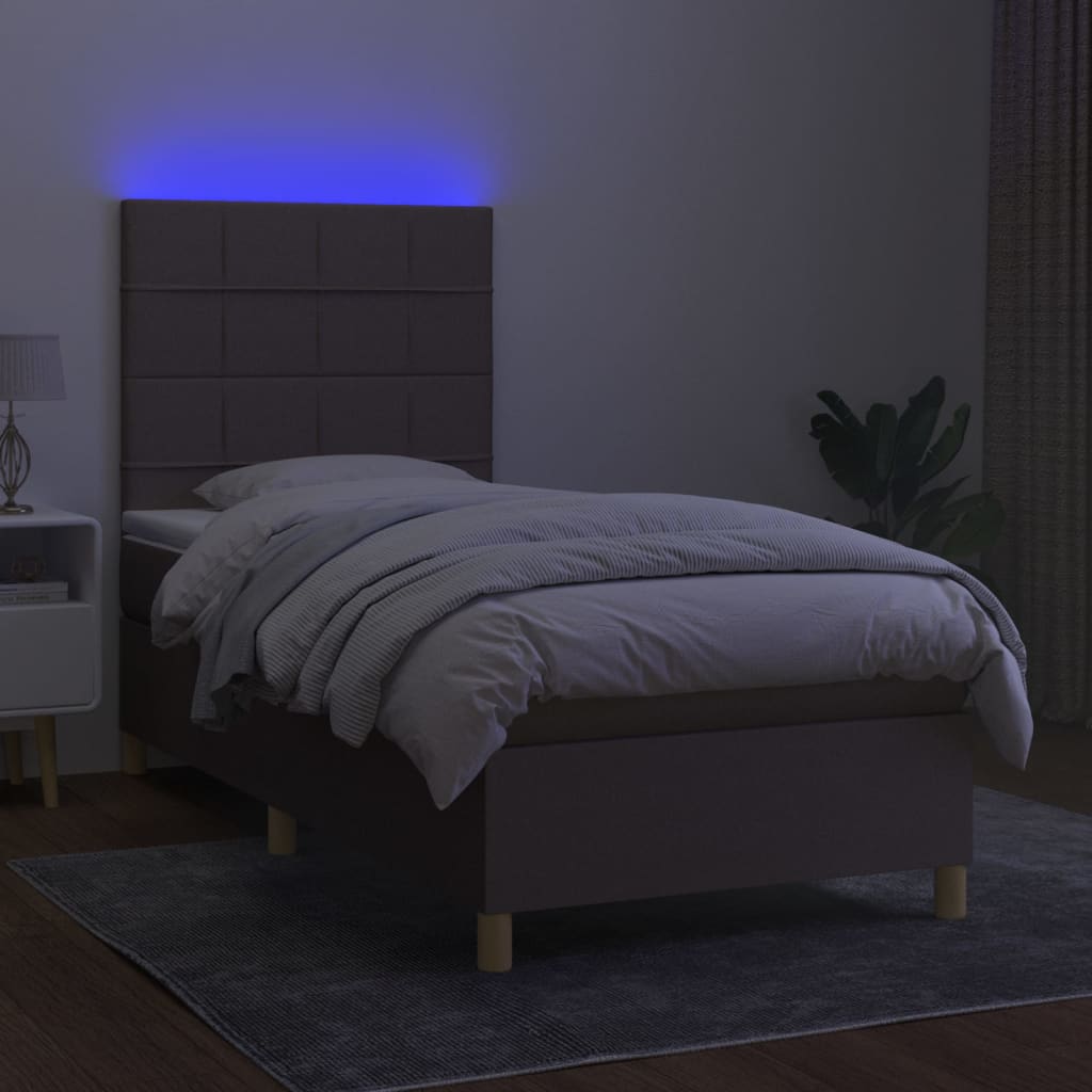 Κρεβάτι Boxspring με Στρώμα & LED Taupe 90x200 εκ. Υφασμάτινο