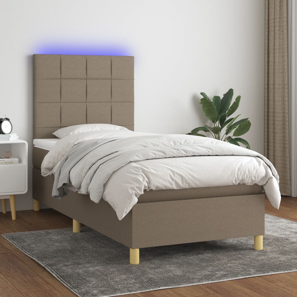 Κρεβάτι Boxspring με Στρώμα & LED Taupe 100x200 εκ. Υφασμάτινο