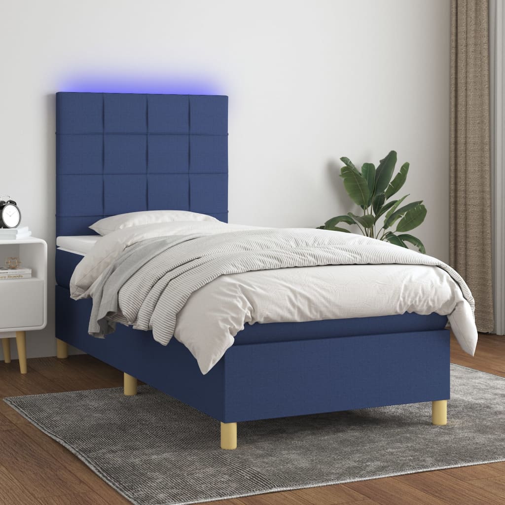 Κρεβάτι Boxspring με Στρώμα & LED Μπλε 100x200 εκ. Υφασμάτινο