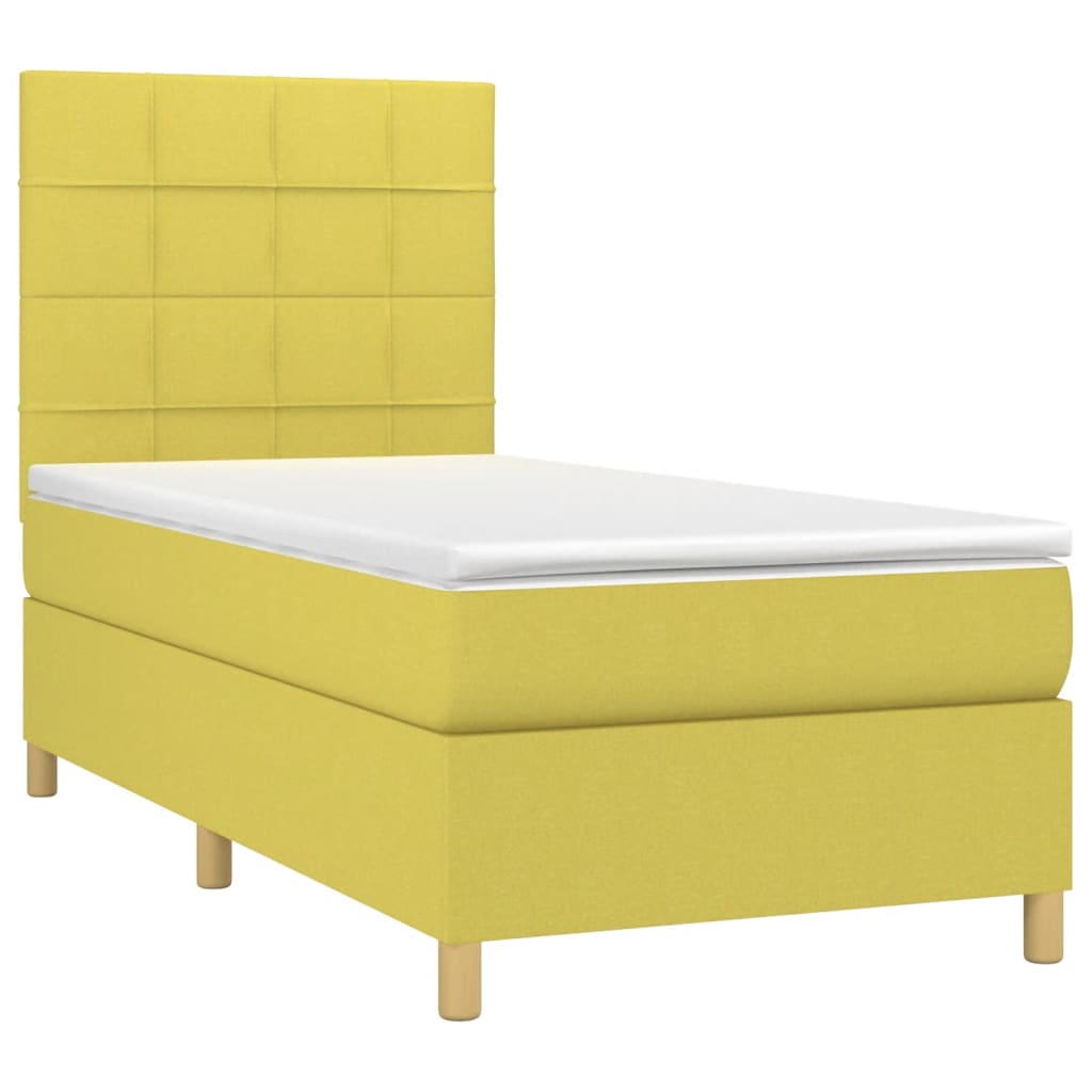 Κρεβάτι Boxspring με Στρώμα & LED Πράσινο 100x200 εκ Υφασμάτινο