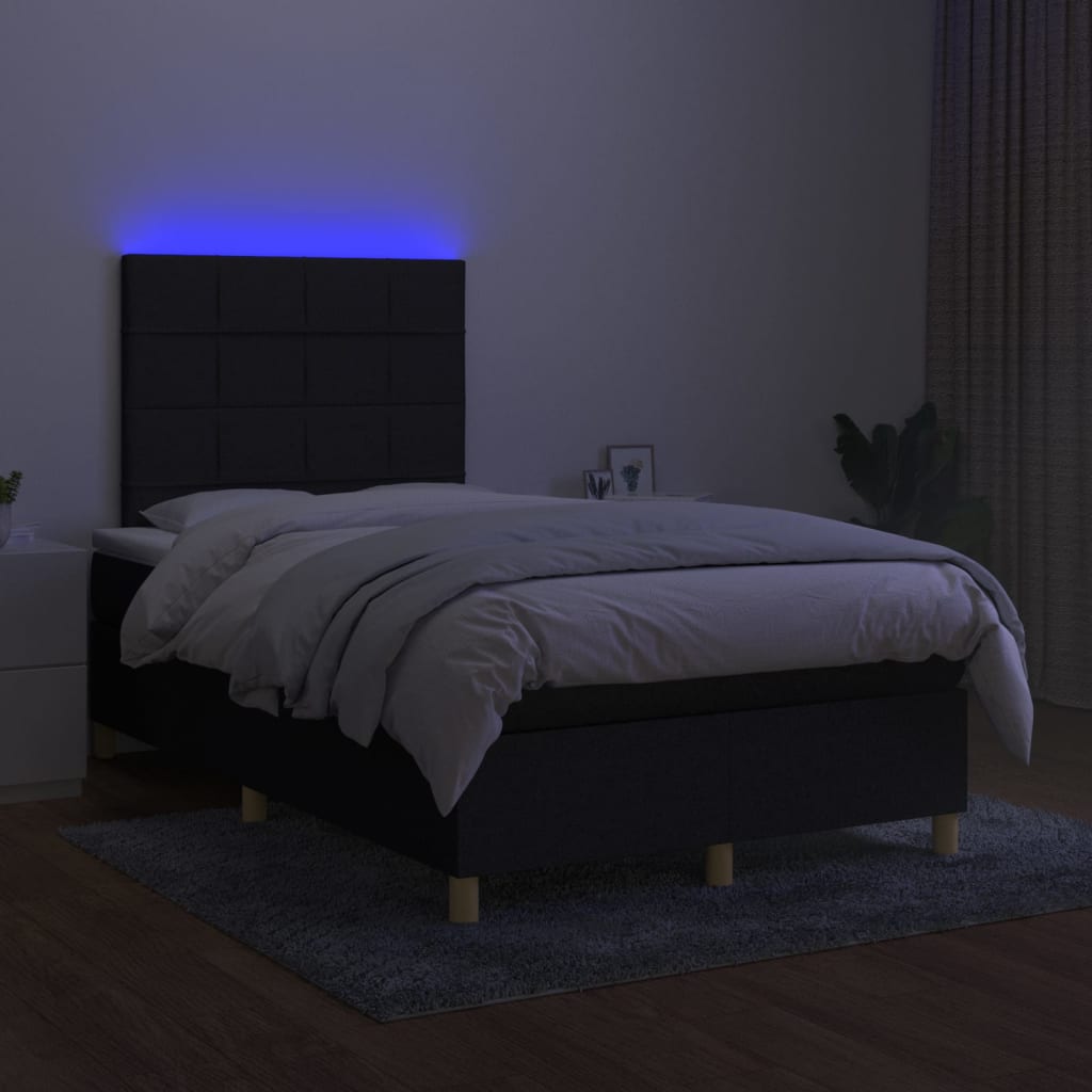 Κρεβάτι Boxspring με Στρώμα & LED Μαύρο 120x200 εκ. Υφασμάτινο - Pakobazaar