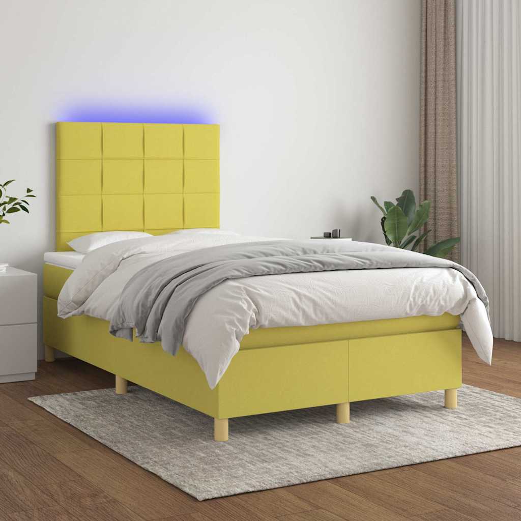 Κρεβάτι Boxspring με Στρώμα & LED Πράσινο 120x200 εκ Υφασμάτινο - Pakobazaar