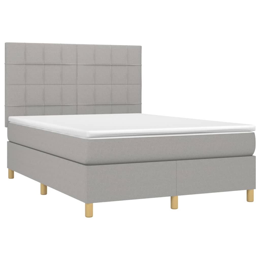 Κρεβάτι Boxspring με Στρώμα & LED Αν.Γκρι 140x190εκ. Υφασμάτινο