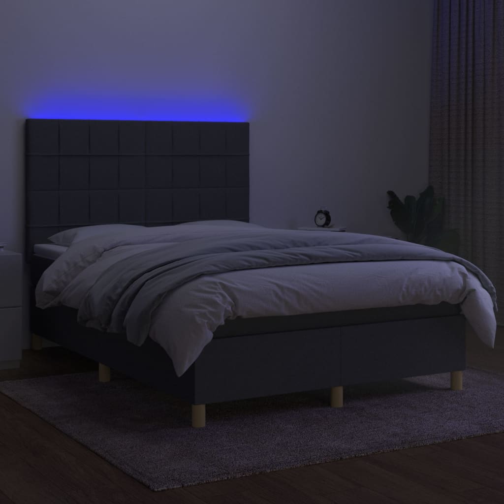 Κρεβάτι Boxspring με Στρώμα & LED Σκ.Γκρι 140x190εκ. Υφασμάτινο