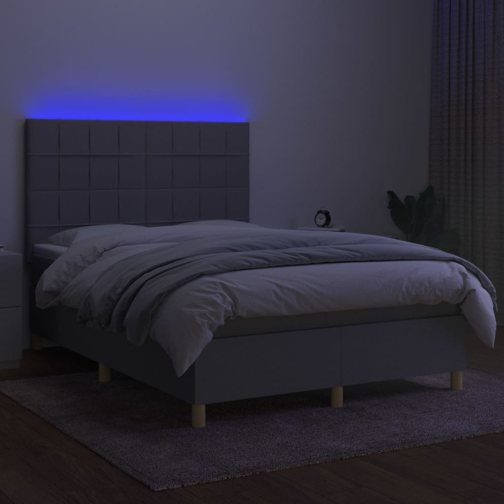 Κρεβάτι Boxspring με Στρώμα & LED Αν.Γκρι 140x200εκ. Υφασμάτινο