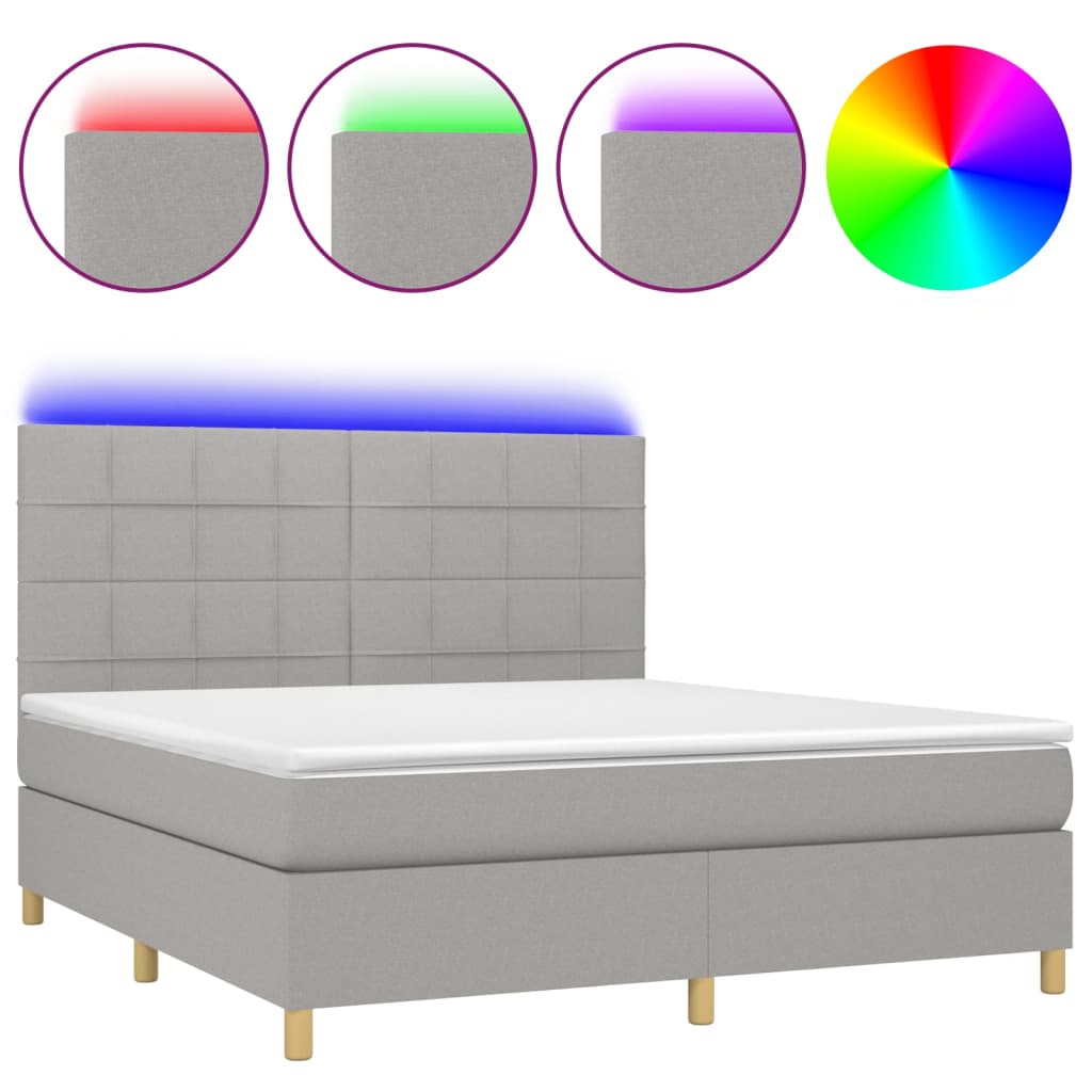 Κρεβάτι Boxspring με Στρώμα & LED Αν.Γκρι 160x200εκ. Υφασμάτινο