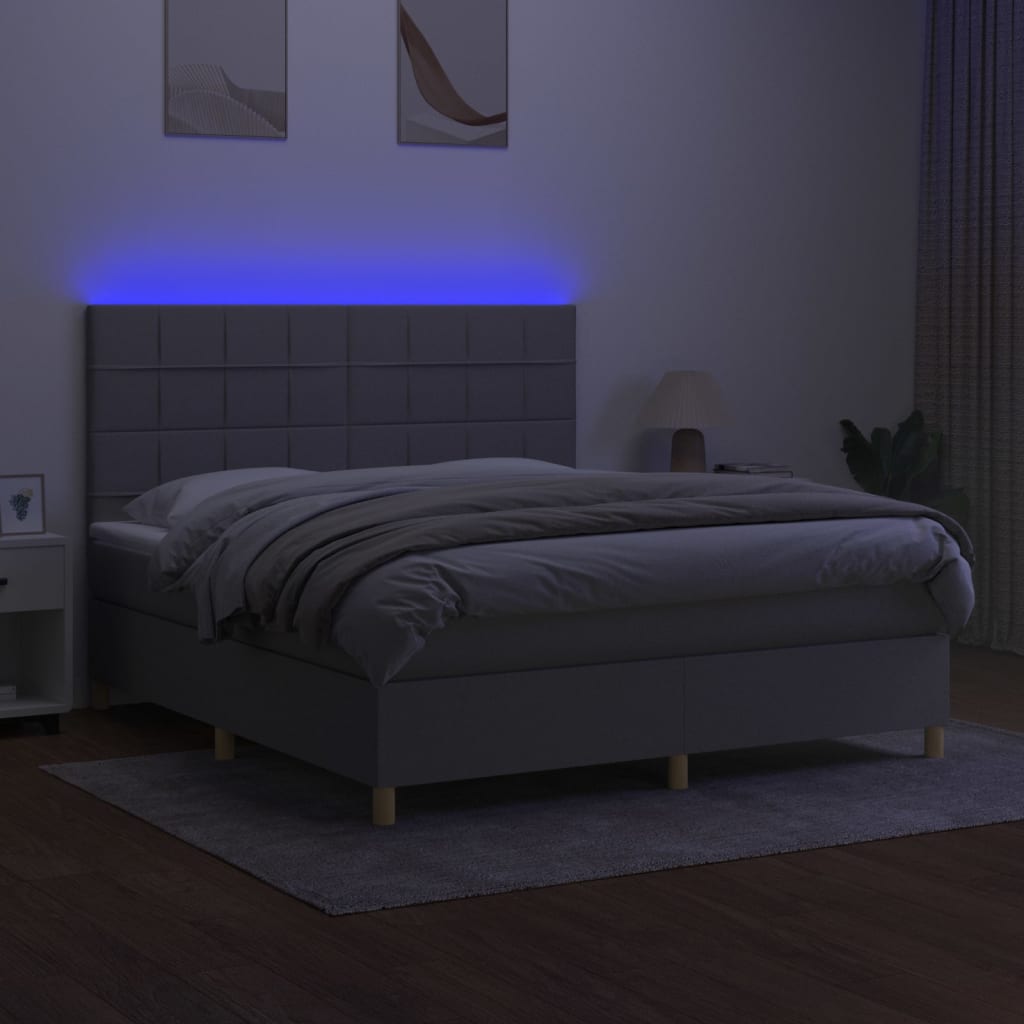 Κρεβάτι Boxspring με Στρώμα & LED Αν.Γκρι 160x200εκ. Υφασμάτινο