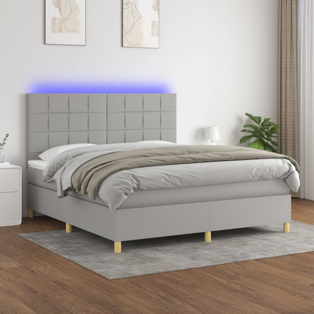 Κρεβάτι Boxspring με Στρώμα & LED Αν.Γκρι 160x200εκ. Υφασμάτινο