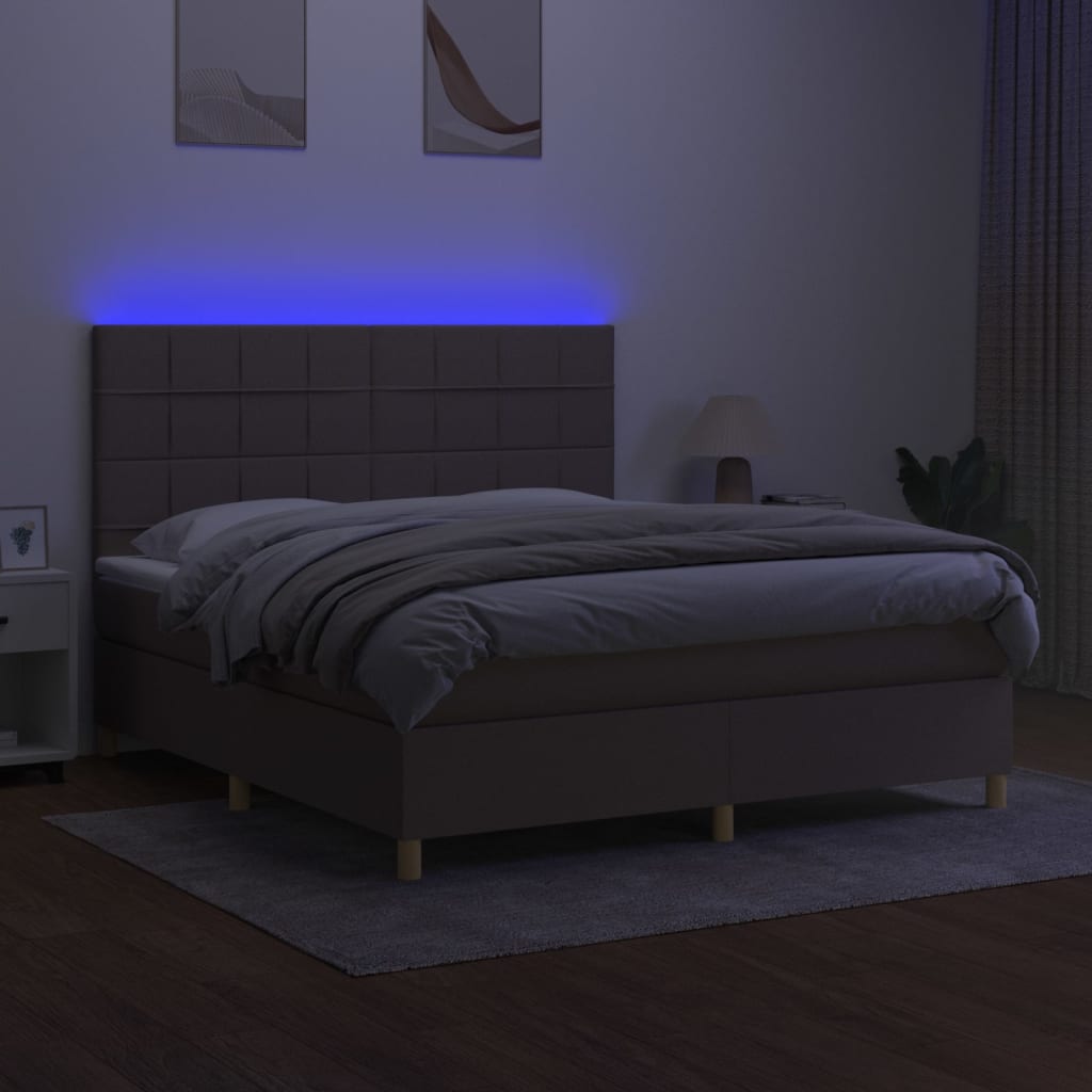 Κρεβάτι Boxspring με Στρώμα & LED Taupe 160x200 εκ. Υφασμάτινο
