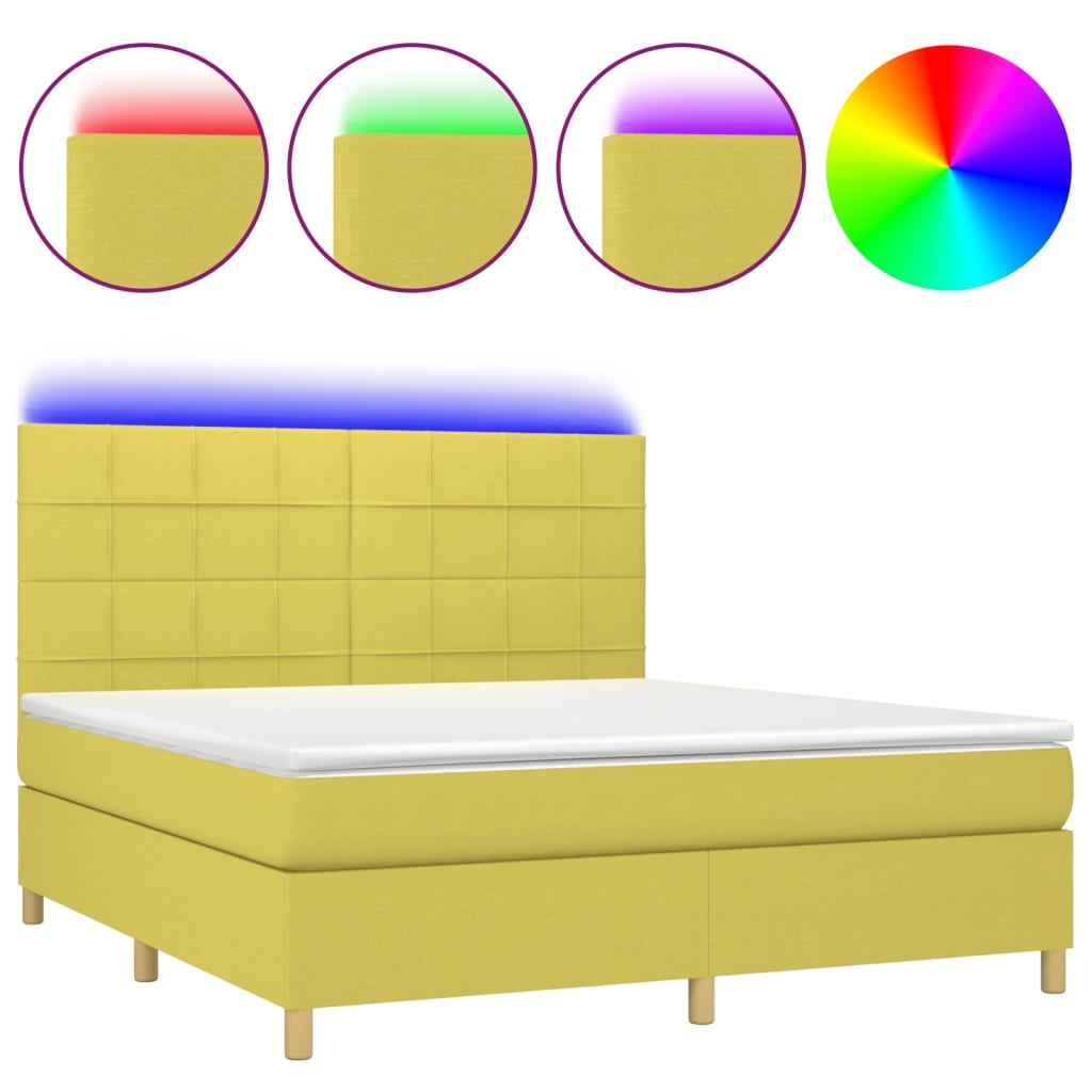 Κρεβάτι Boxspring με Στρώμα & LED Πράσινο 160x200 εκ Υφασμάτινο - Pakobazaar