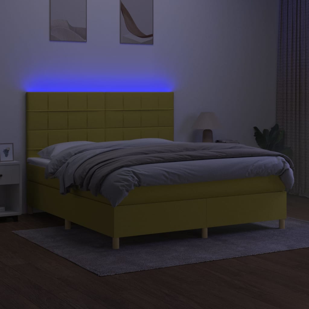 Κρεβάτι Boxspring με Στρώμα & LED Πράσινο 160x200 εκ Υφασμάτινο - Pakobazaar