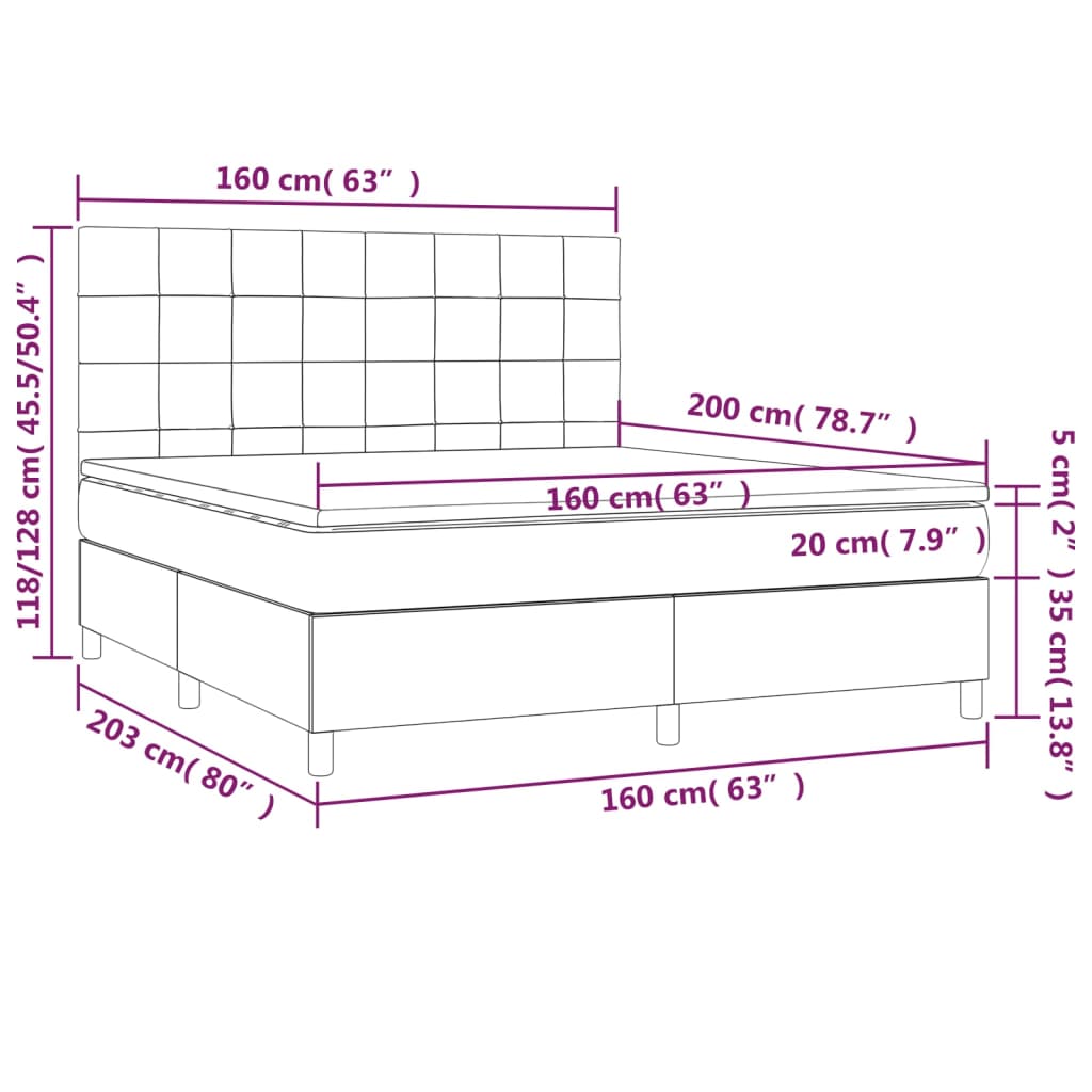 Κρεβάτι Boxspring με Στρώμα & LED Πράσινο 160x200 εκ Υφασμάτινο - Pakobazaar