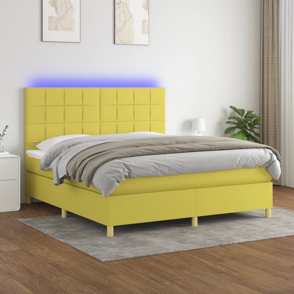 Κρεβάτι Boxspring με Στρώμα & LED Πράσινο 160x200 εκ Υφασμάτινο - Pakobazaar