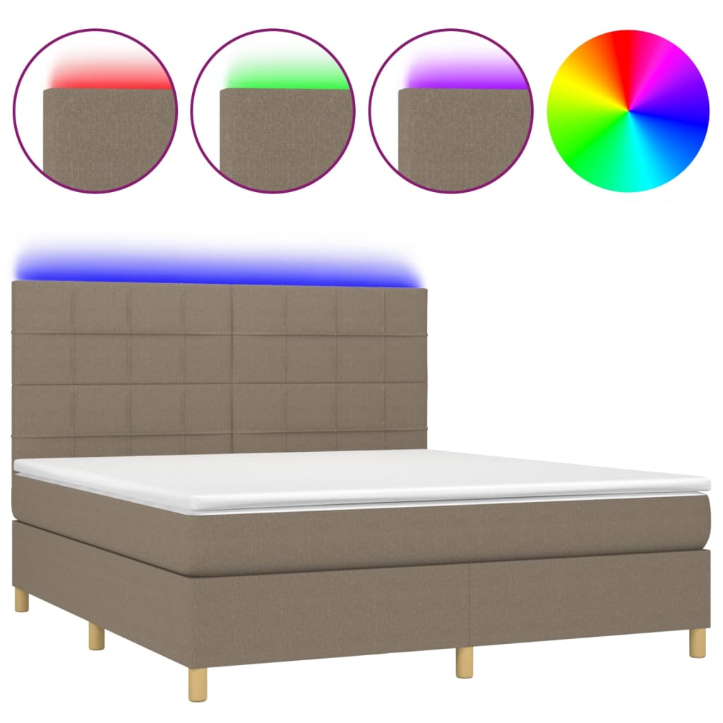 Κρεβάτι Boxspring με Στρώμα & LED Taupe 180x200 εκ. Υφασμάτινο