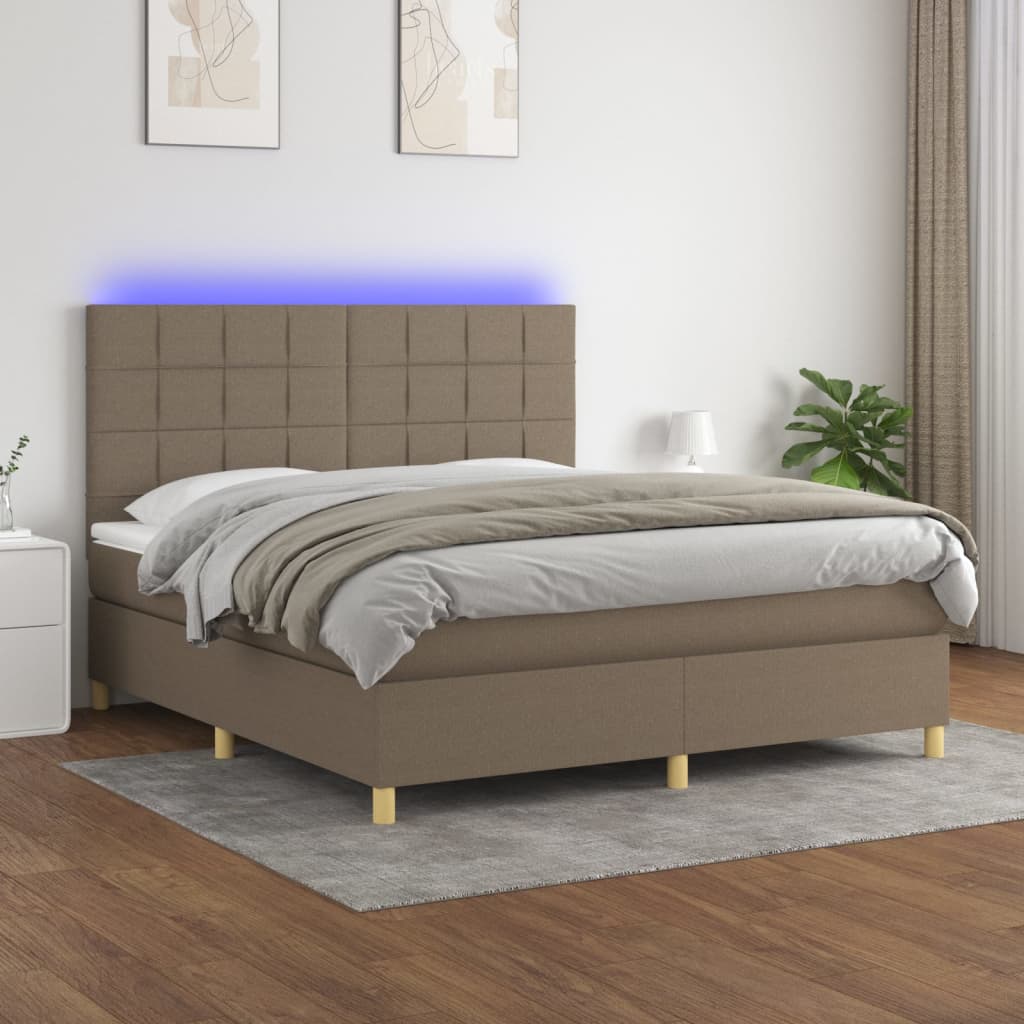 Κρεβάτι Boxspring με Στρώμα & LED Taupe 180x200 εκ. Υφασμάτινο