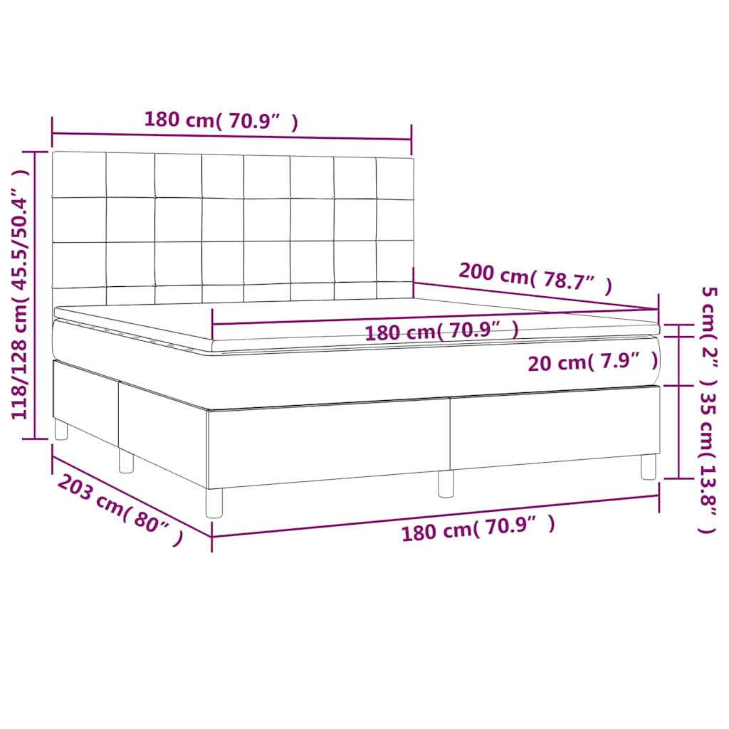 Κρεβάτι Boxspring με Στρώμα & LED Πράσινο 180x200 εκ Υφασμάτινο