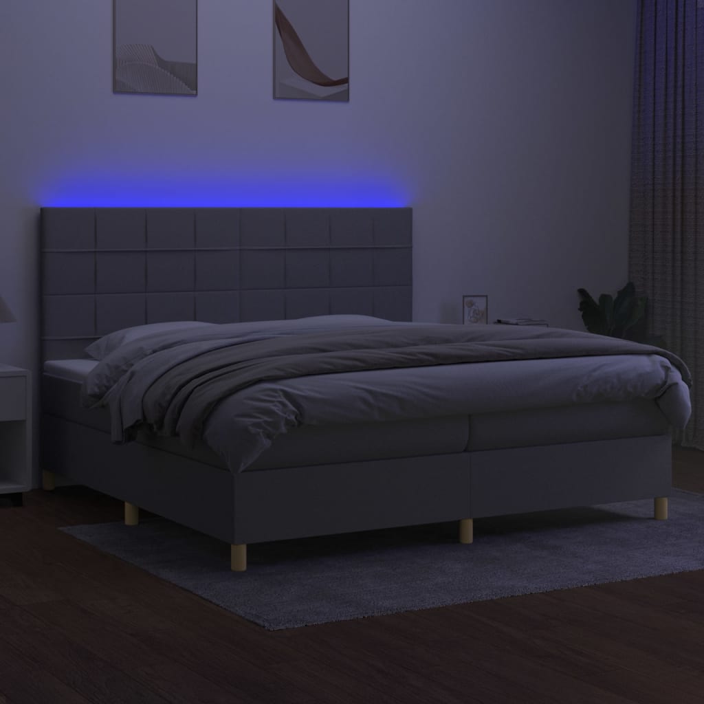 Κρεβάτι Boxspring με Στρώμα & LED Αν.Γκρι 200x200εκ. Υφασμάτινο - Pakobazaar