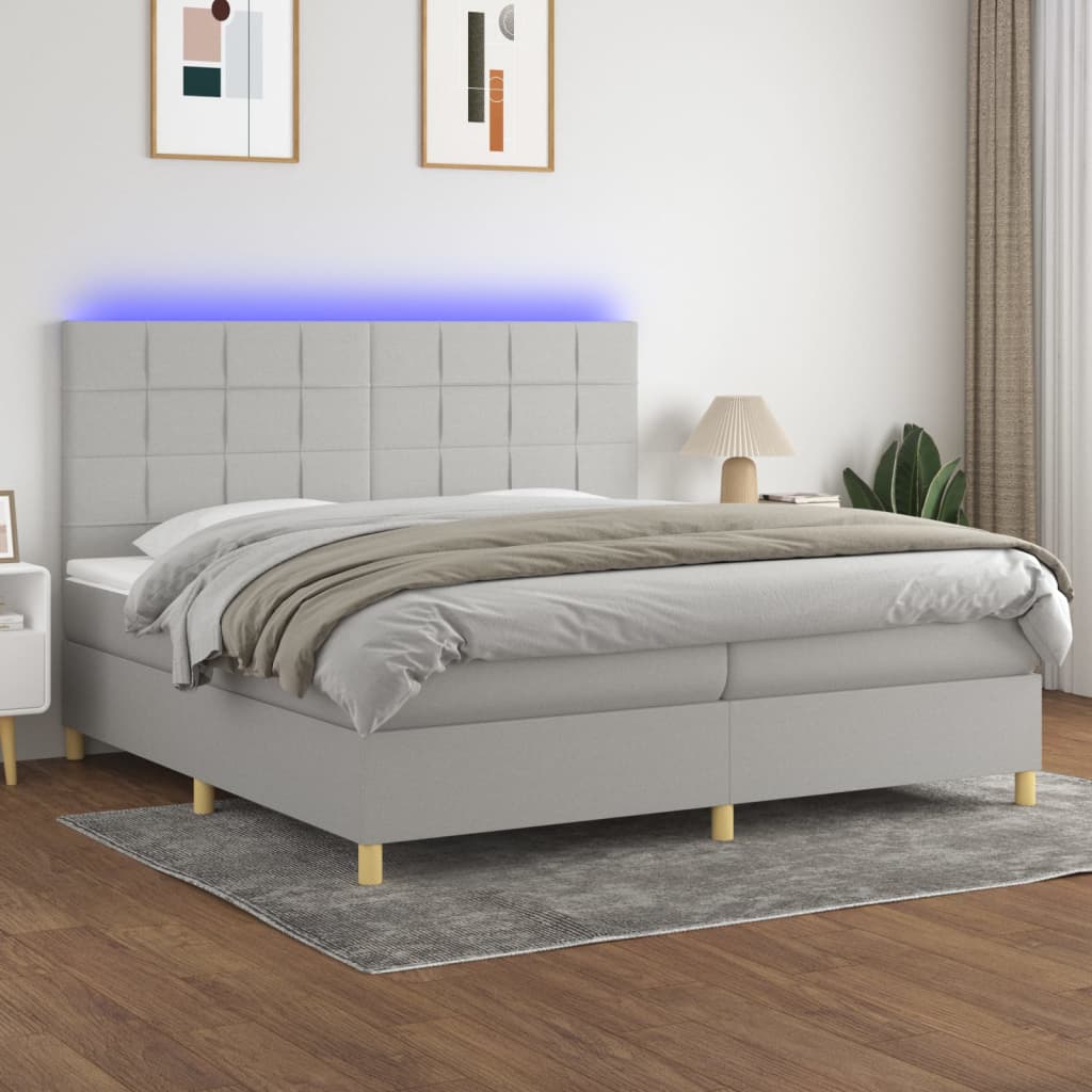 Κρεβάτι Boxspring με Στρώμα & LED Αν.Γκρι 200x200εκ. Υφασμάτινο - Pakobazaar
