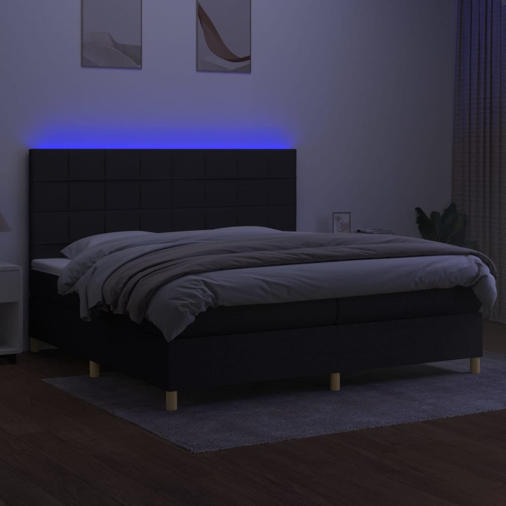 Κρεβάτι Boxspring με Στρώμα & LED Μαύρο 200x200 εκ. Υφασμάτινο - Pakobazaar