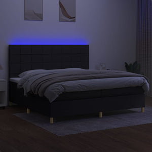 Κρεβάτι Boxspring με Στρώμα & LED Μαύρο 200x200 εκ. Υφασμάτινο - Pakobazaar