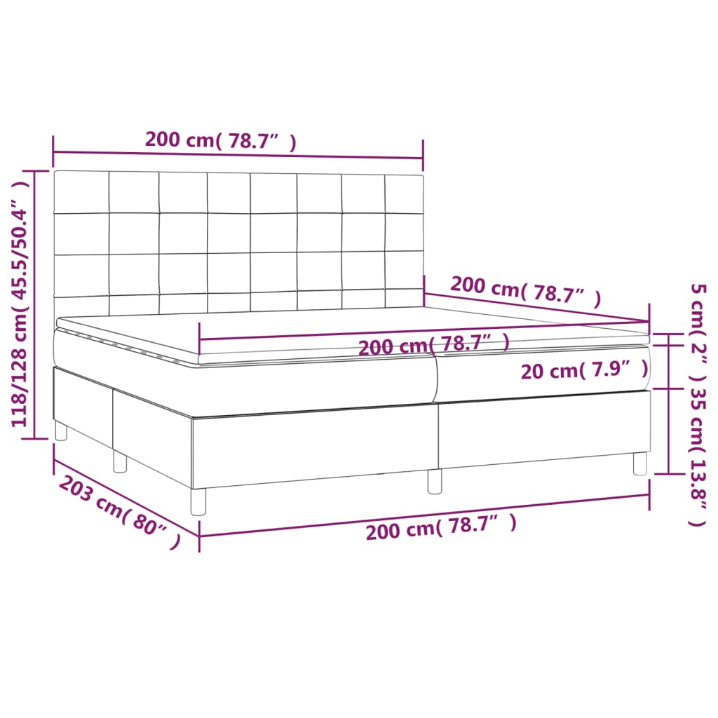 Κρεβάτι Boxspring με Στρώμα & LED Μαύρο 200x200 εκ. Υφασμάτινο - Pakobazaar