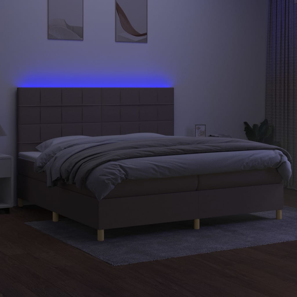 Κρεβάτι Boxspring με Στρώμα & LED Taupe 200x200 εκ. Υφασμάτινο