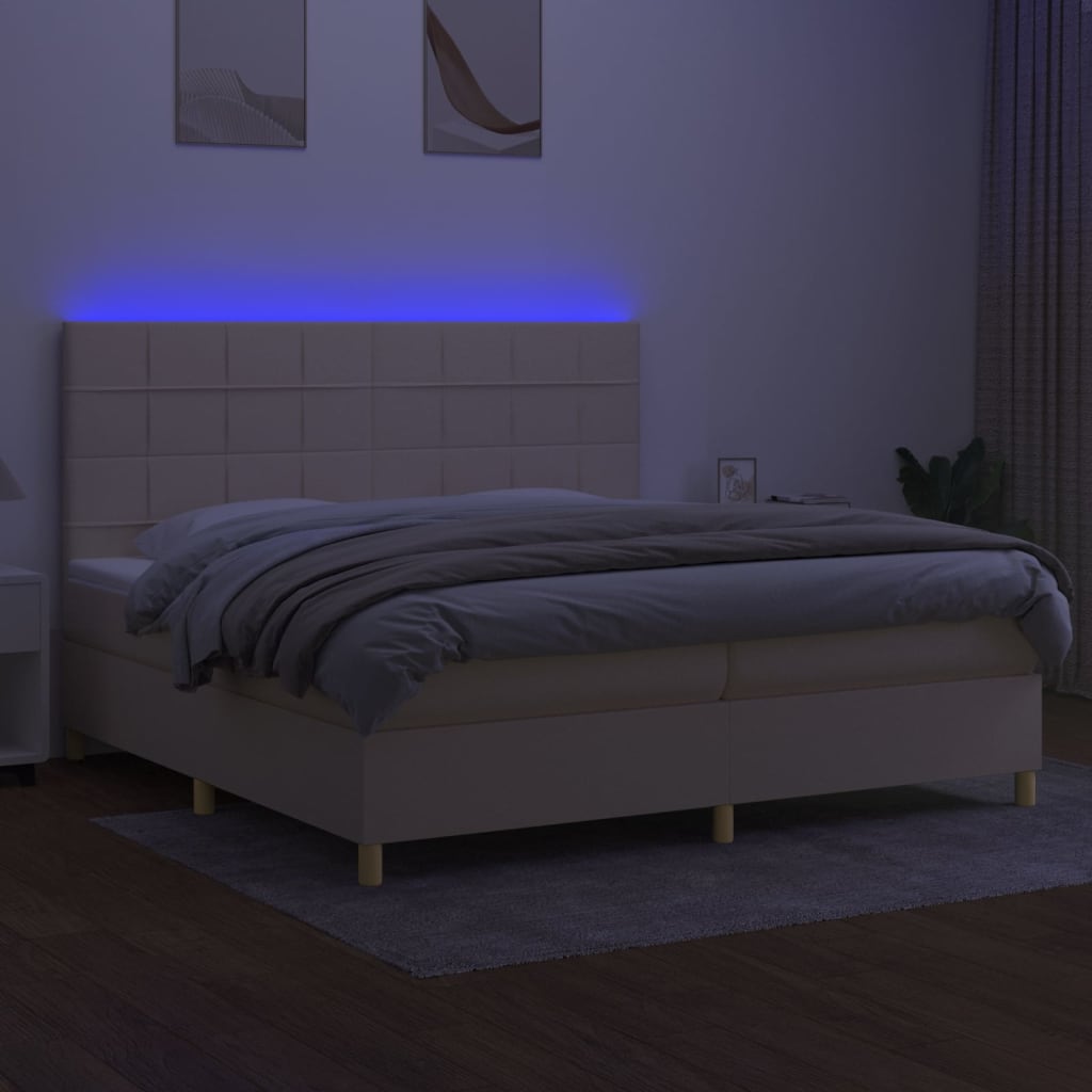 Κρεβάτι Boxspring με Στρώμα & LED Κρεμ 200x200 εκ. Υφασμάτινο