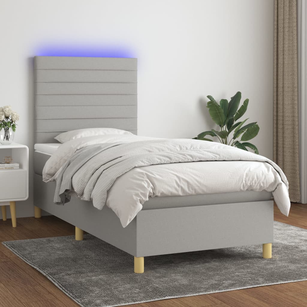 Κρεβάτι Boxspring με Στρώμα & LED Αν.Γκρι 90x190 εκ. Υφασμάτινο