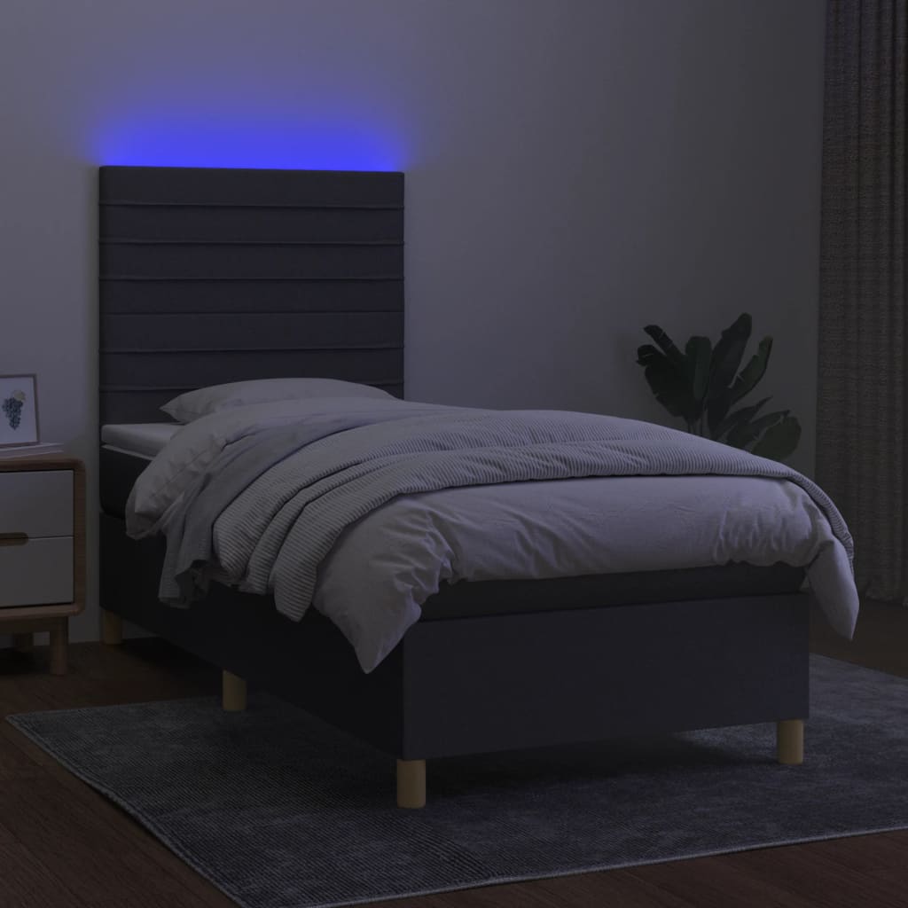 Κρεβάτι Boxspring με Στρώμα & LED Σκ.Γκρι 90x190 εκ. Υφασμάτινο - Pakobazaar