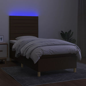 Κρεβάτι Boxspring με Στρώμα & LED Σκ.Καφέ 90x190 εκ. Υφασμάτινο