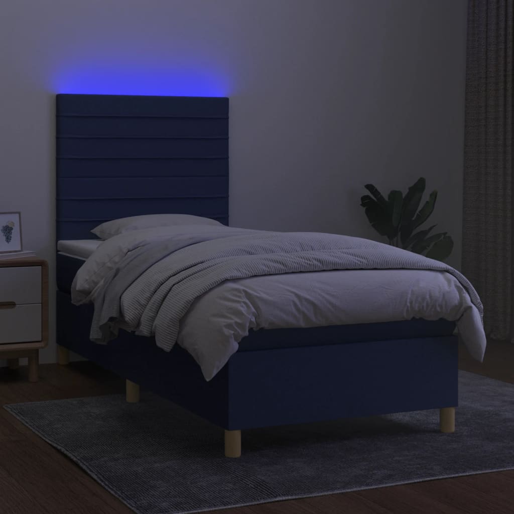 Κρεβάτι Boxspring με Στρώμα & LED Μπλε 90x190 εκ. Υφασμάτινο