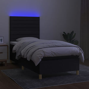 Κρεβάτι Boxspring με Στρώμα & LED Μαύρο 90x200 εκ. Υφασμάτινο