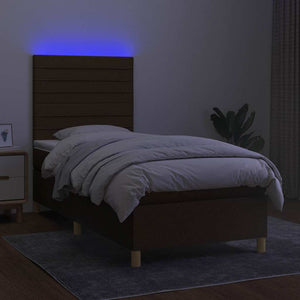 Κρεβάτι Boxspring με Στρώμα & LED Σκ.Καφέ 90x200 εκ. Υφασμάτινο