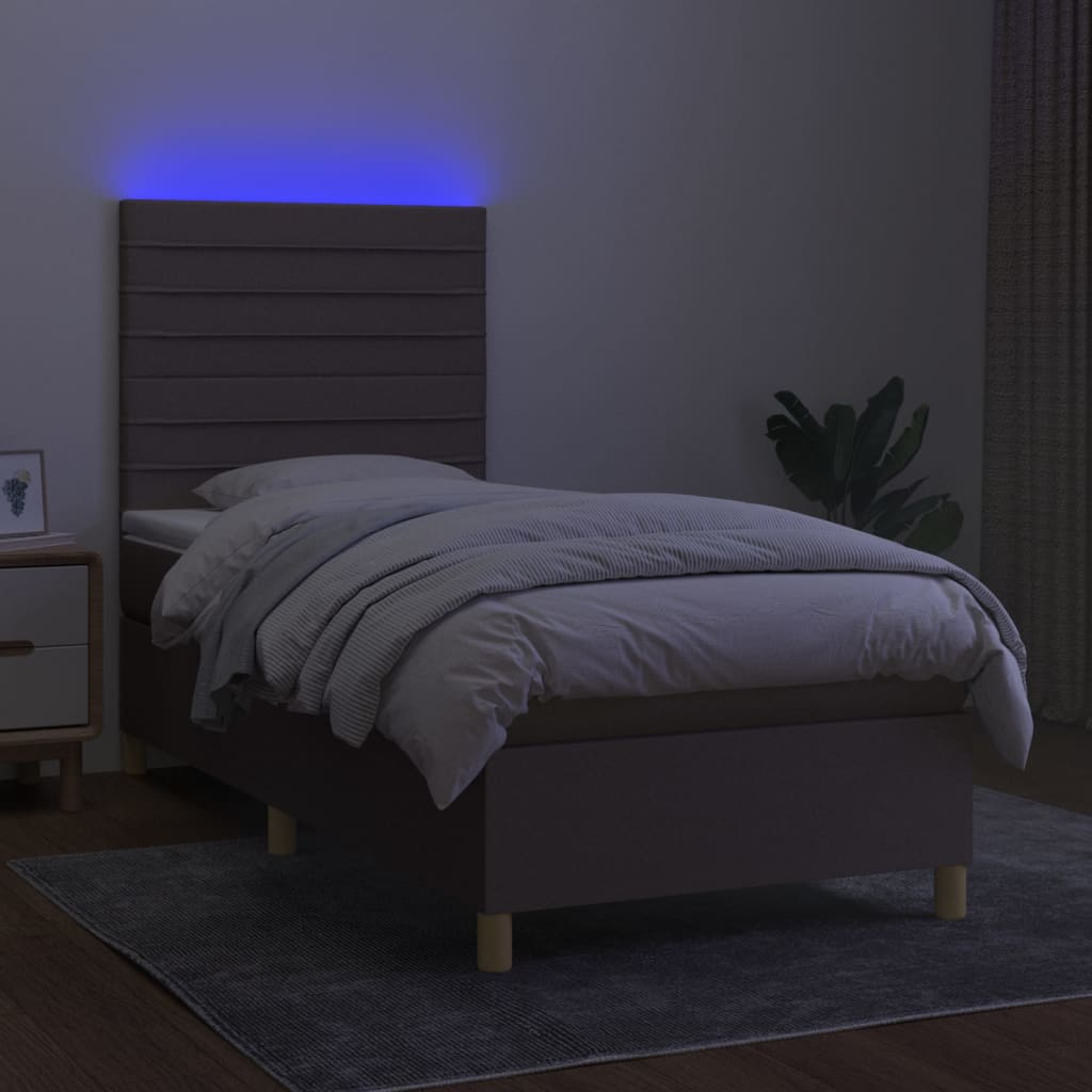 Κρεβάτι Boxspring με Στρώμα & LED Taupe 90x200 εκ. Υφασμάτινο
