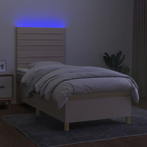 Κρεβάτι Boxspring με Στρώμα & LED Κρεμ 90x200 εκ. Υφασμάτινο