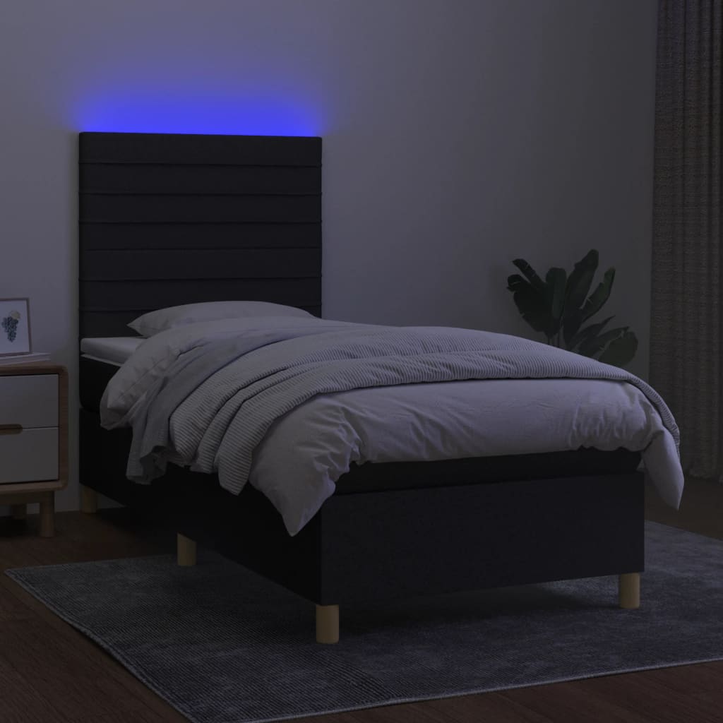 Κρεβάτι Boxspring με Στρώμα & LED Μαύρο 100x200 εκ. Υφασμάτινο