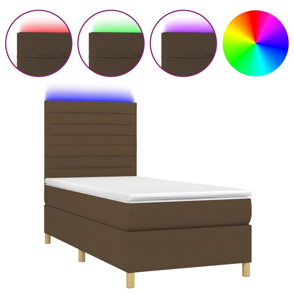 Κρεβάτι Boxspring με Στρώμα & LED Σκ.Καφέ 100x200 εκ Υφασμάτινο