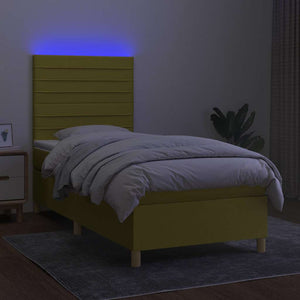 Κρεβάτι Boxspring με Στρώμα & LED Πράσινο 100x200 εκ Υφασμάτινο