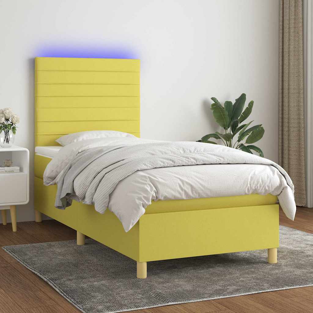 Κρεβάτι Boxspring με Στρώμα & LED Πράσινο 100x200 εκ Υφασμάτινο