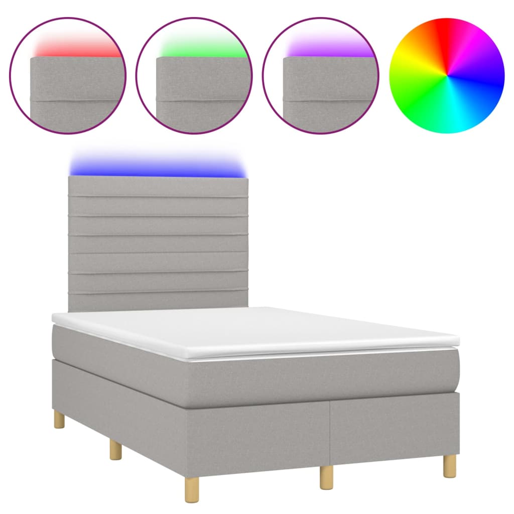 Κρεβάτι Boxspring με Στρώμα & LED Αν.Γκρι 120x200 εκ Υφασμάτινο