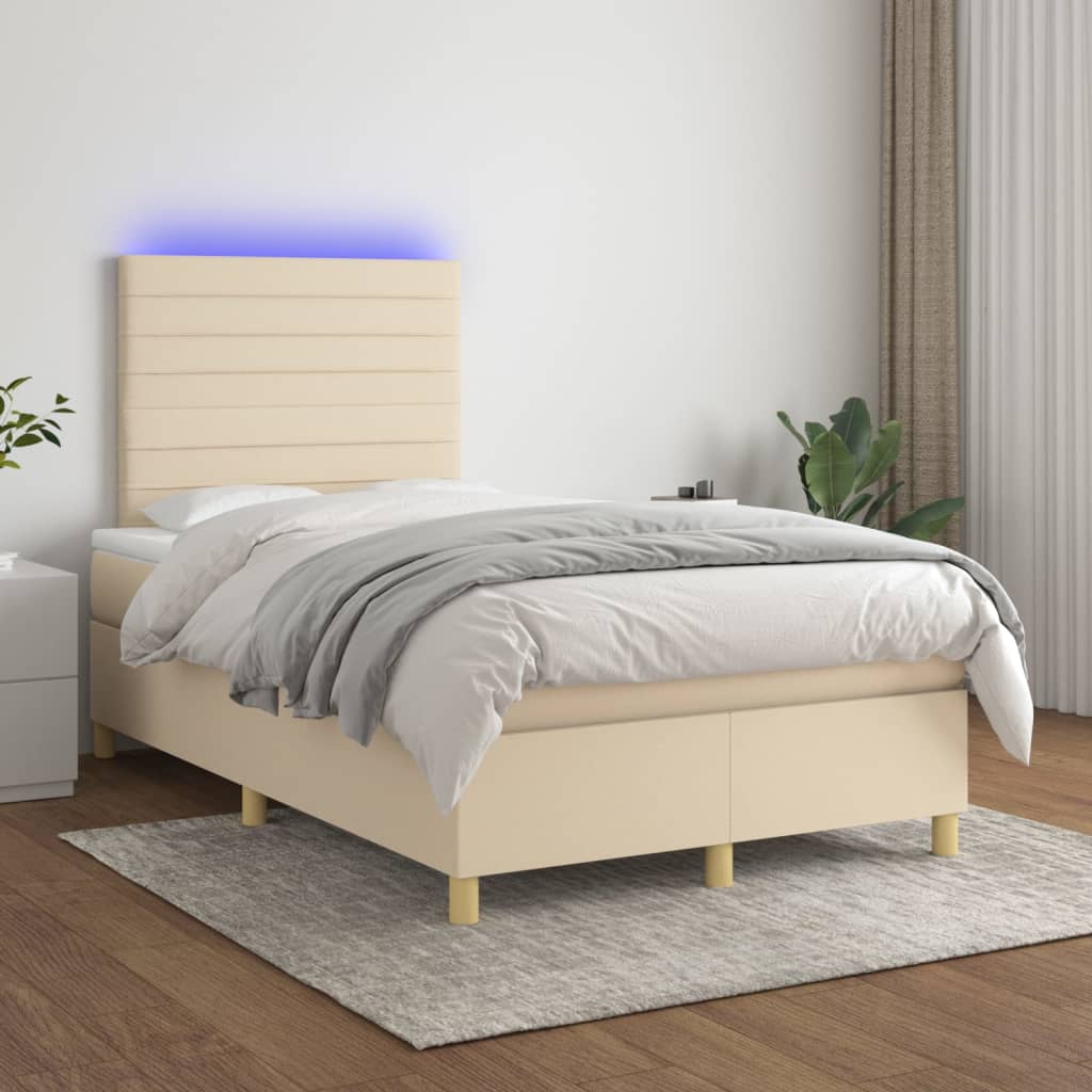 Κρεβάτι Boxspring με Στρώμα & LED Κρεμ 120x200 εκ. Υφασμάτινο