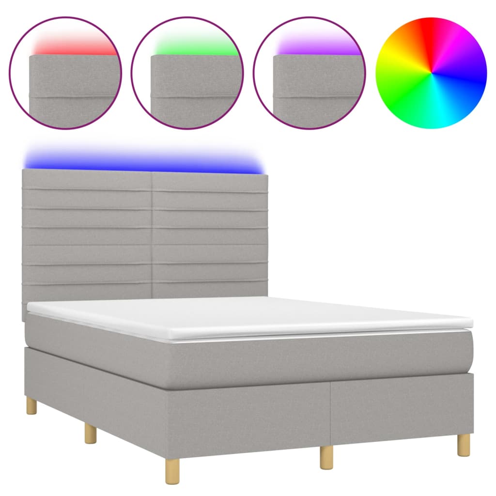 Κρεβάτι Boxspring με Στρώμα & LED Αν.Γκρι 140x190εκ. Υφασμάτινο