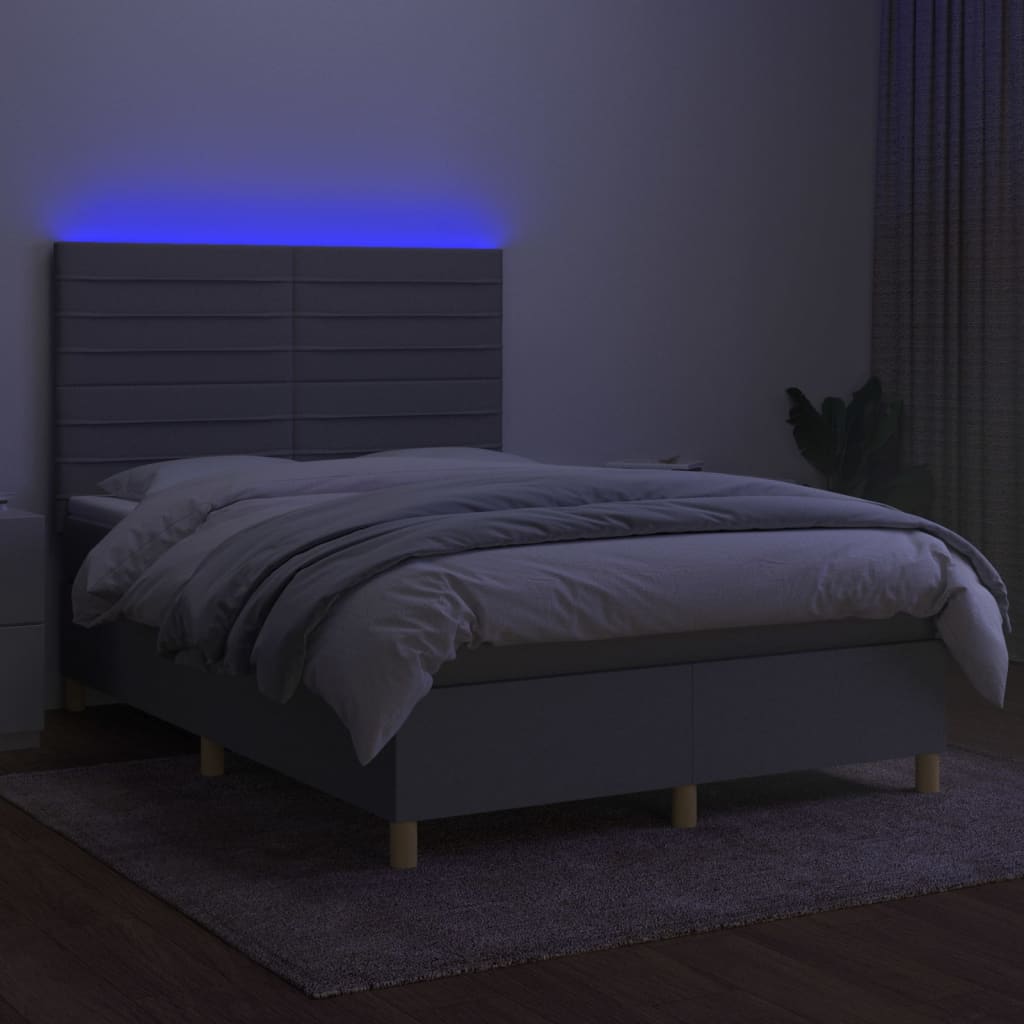 Κρεβάτι Boxspring με Στρώμα & LED Αν.Γκρι 140x190εκ. Υφασμάτινο