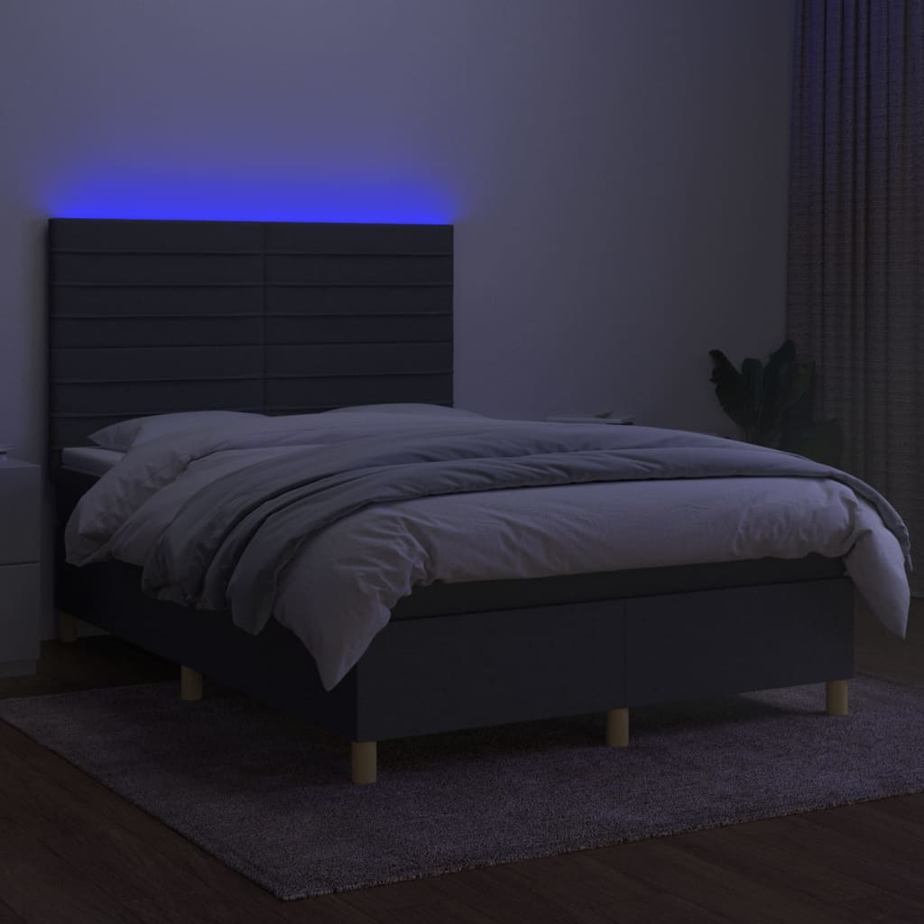 Κρεβάτι Boxspring με Στρώμα & LED Σκ.Γκρι 140x190εκ. Υφασμάτινο