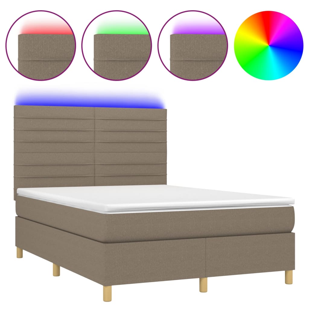 Κρεβάτι Boxspring με Στρώμα & LED Taupe 140x190 εκ. Υφασμάτινο