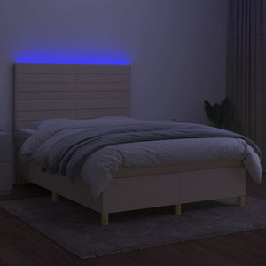 Κρεβάτι Boxspring με Στρώμα & LED Κρεμ 140x190 εκ. Υφασμάτινο - Pakobazaar